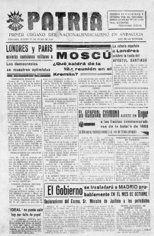 'Patria  : diario de Falange Española Tradicionalista y de las J.O.N.S.' - Año V Número 653  - 1939 Julio 27