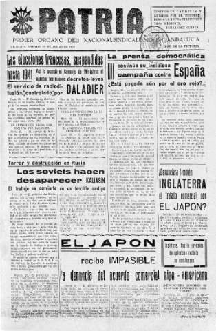 'Patria  : diario de Falange Española Tradicionalista y de las J.O.N.S.' - Año V Número 655  - 1939 Julio 29