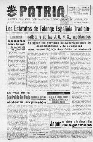 'Patria  : diario de Falange Española Tradicionalista y de las J.O.N.S.' - Año V Número 661  - 1939 Agosto 05