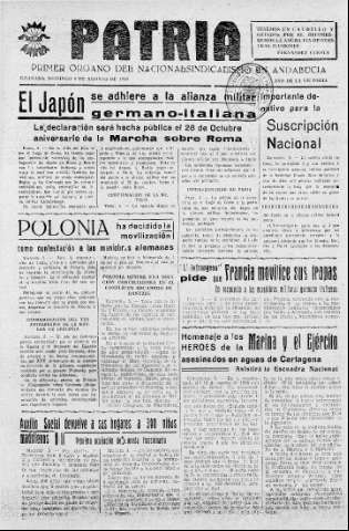 'Patria  : diario de Falange Española Tradicionalista y de las J.O.N.S.' - Año V Número 662  - 1939 Agosto 06