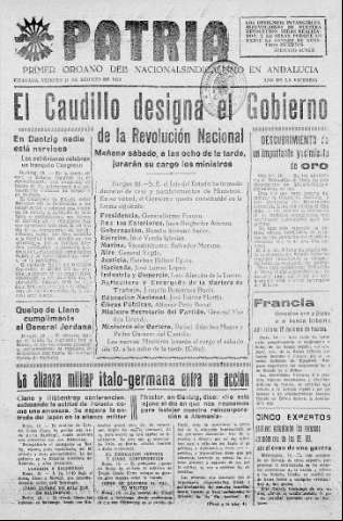 'Patria  : diario de Falange Española Tradicionalista y de las J.O.N.S.' - Año V Número 666  - 1939 Agosto 11