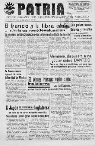 'Patria  : diario de Falange Española Tradicionalista y de las J.O.N.S.' - Año V Número 672  - 1939 Agosto 18
