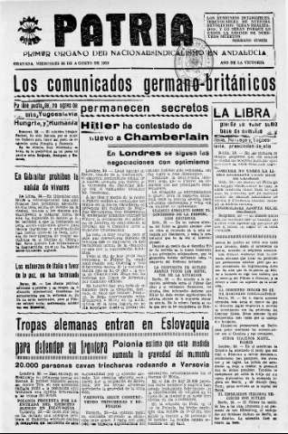 'Patria  : diario de Falange Española Tradicionalista y de las J.O.N.S.' - Año V Número 681  - 1939 Agosto 30