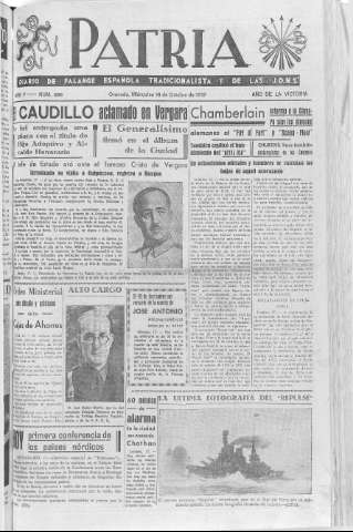 'Patria  : diario de Falange Española Tradicionalista y de las J.O.N.S.' - Año V Número 688  - 1939 Octubre 18