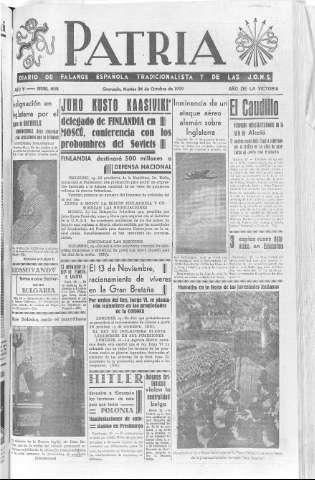 'Patria  : diario de Falange Española Tradicionalista y de las J.O.N.S.' - Año V Número 693  - 1939 Octubre 24