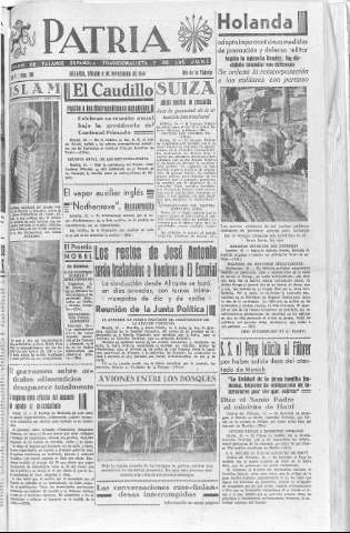 'Patria  : diario de Falange Española Tradicionalista y de las J.O.N.S.' - Año V Número 709  - 1939 Noviembre 11