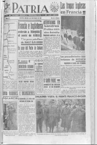 'Patria  : diario de Falange Española Tradicionalista y de las J.O.N.S.' - Año V Número 722  - 1939 Noviembre 26
