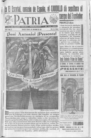 'Patria  : diario de Falange Española Tradicionalista y de las J.O.N.S.' - Año V Número 725  - 1939 Diciembre 01