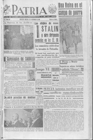 'Patria  : diario de Falange Española Tradicionalista y de las J.O.N.S.' - Año V Número 728  - 1939 Diciembre 05