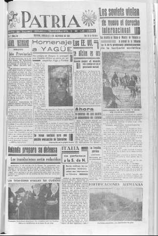 'Patria  : diario de Falange Española Tradicionalista y de las J.O.N.S.' - Año V Número 726  - 1939 Diciembre 06