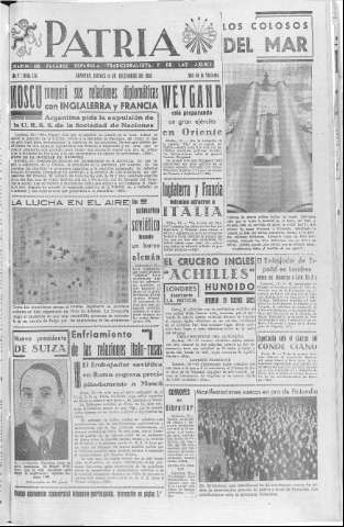 'Patria  : diario de Falange Española Tradicionalista y de las J.O.N.S.' - Año V Número 736  - 1939 Diciembre 14