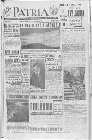 'Patria  : diario de Falange Española Tradicionalista y de las J.O.N.S.' - Año V Número 741  - 1939 Diciembre 20