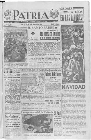'Patria  : diario de Falange Española Tradicionalista y de las J.O.N.S.' - Año V Número 754  - 1939 Diciembre 24