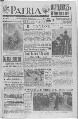 'Patria  : diario de Falange Española Tradicionalista y de las J.O.N.S.' - Año V Número 756  - 1939 Diciembre 27