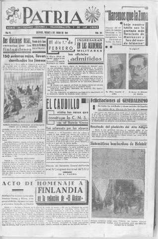 'Patria  : diario de Falange Española Tradicionalista y de las J.O.N.S.' - Año VI Número 764  - 1940 Enero 05