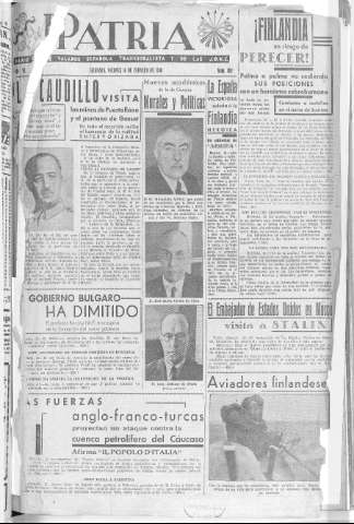 'Patria  : diario de Falange Española Tradicionalista y de las J.O.N.S.' - Año VI Número 800  - 1940 Febrero 16