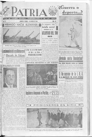 'Patria  : diario de Falange Española Tradicionalista y de las J.O.N.S.' - Año VI Número 857  - 1940 Marzo 01