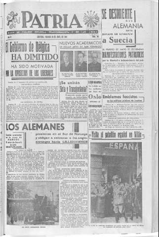 'Patria  : diario de Falange Española Tradicionalista y de las J.O.N.S.' - Año VI Número 903  - 1940 Abril 26