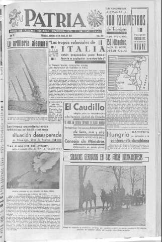 'Patria  : diario de Falange Española Tradicionalista y de las J.O.N.S.' - Año VI Número 905  - 1940 Abril 28
