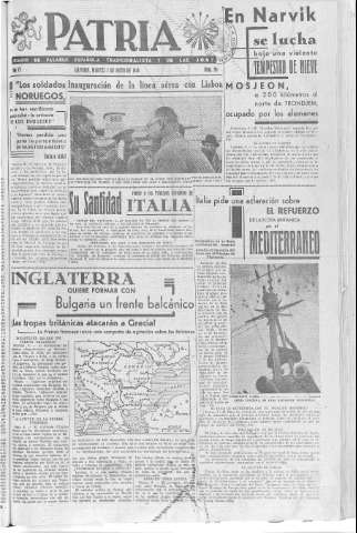 'Patria  : diario de Falange Española Tradicionalista y de las J.O.N.S.' - Año VI Número 911  - 1940 Mayo 07