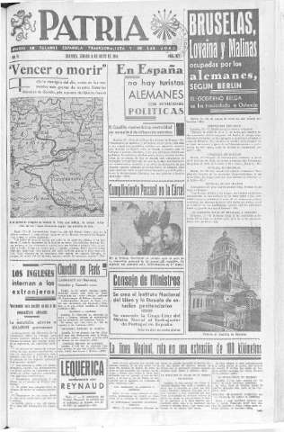 'Patria  : diario de Falange Española Tradicionalista y de las J.O.N.S.' - Año VI Número 921  - 1940 Mayo 18