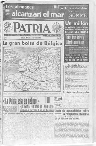 'Patria  : diario de Falange Española Tradicionalista y de las J.O.N.S.' - Año VI Número 924  - 1940 Mayo 22