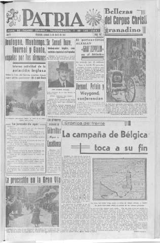 'Patria  : diario de Falange Española Tradicionalista y de las J.O.N.S.' - Año VI Número 926  - 1940 Mayo 25
