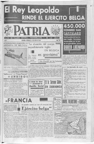 'Patria  : diario de Falange Española Tradicionalista y de las J.O.N.S.' - Año VI Número 929  - 1940 Mayo 29