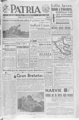'Patria  : diario de Falange Española Tradicionalista y de las J.O.N.S.' - Año VI Número 930  - 1940 Mayo 30
