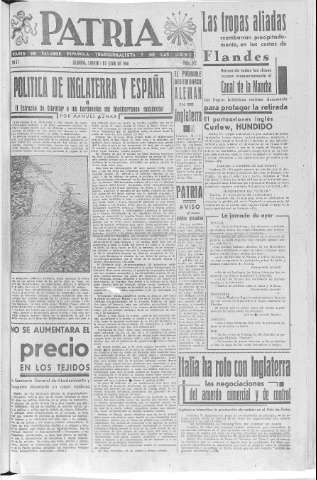 'Patria  : diario de Falange Española Tradicionalista y de las J.O.N.S.' - Año VI Número 932  - 1940 Junio 01