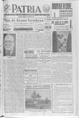 'Patria  : diario de Falange Española Tradicionalista y de las J.O.N.S.' - Año VI Número 935  - 1940 Junio 05