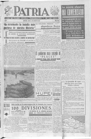 'Patria  : diario de Falange Española Tradicionalista y de las J.O.N.S.' - Año VI Número 936  - 1940 Junio 06