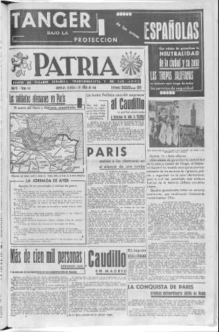'Patria  : diario de Falange Española Tradicionalista y de las J.O.N.S.' - Año VI Número 944  - 1940 Junio 15