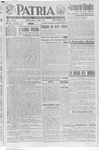 'Patria  : diario de Falange Española Tradicionalista y de las J.O.N.S.' - Año VI Número 950  - 1940 Junio 22
