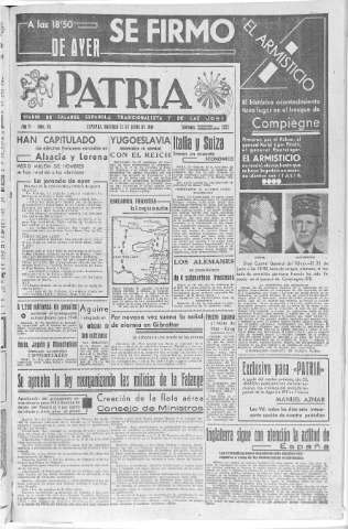 'Patria  : diario de Falange Española Tradicionalista y de las J.O.N.S.' - Año VI Número 951  - 1940 Junio 23