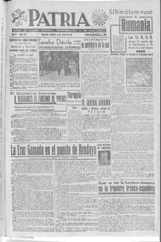 'Patria  : diario de Falange Española Tradicionalista y de las J.O.N.S.' - Año VI Número 955  - 1940 Junio 28