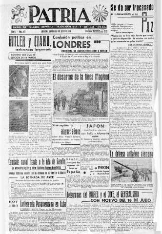 'Patria  : diario de Falange Española Tradicionalista y de las J.O.N.S.' - Año VI Número 975  - 1940 Julio 21