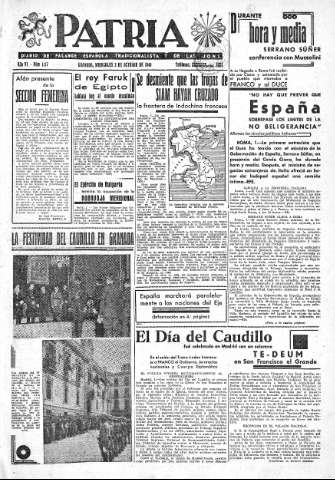 'Patria  : diario de Falange Española Tradicionalista y de las J.O.N.S.' - Año VI Número 1117  - 1940 Octubre 02