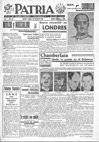 'Patria  : diario de Falange Española Tradicionalista y de las J.O.N.S.' - Año VI Número 1119  - 1940 Octubre 04