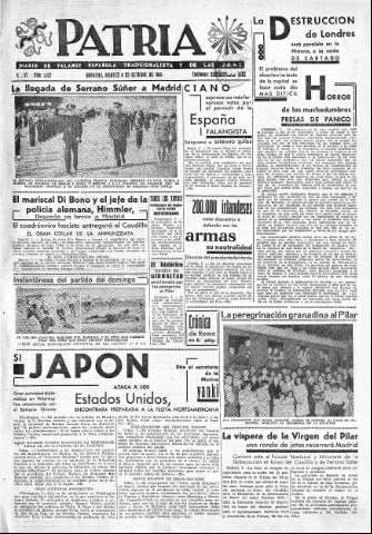 'Patria  : diario de Falange Española Tradicionalista y de las J.O.N.S.' - Año VI Número 1122  - 1940 Octubre 08