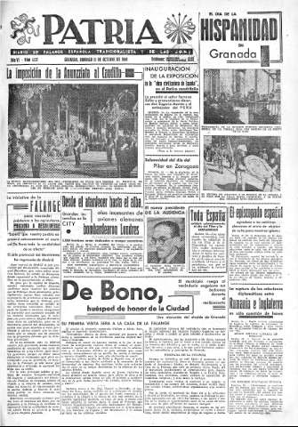 'Patria  : diario de Falange Española Tradicionalista y de las J.O.N.S.' - Año VI Número 1127  - 1940 Octubre 13