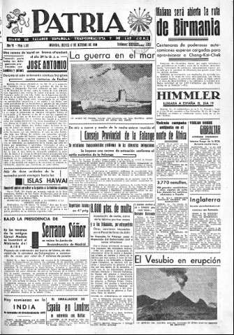'Patria  : diario de Falange Española Tradicionalista y de las J.O.N.S.' - Año VI Número 1130  - 1940 Octubre 17