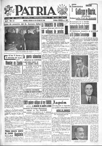 'Patria  : diario de Falange Española Tradicionalista y de las J.O.N.S.' - Año VI Número 1133  - 1940 Octubre 20