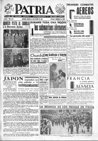 'Patria  : diario de Falange Española Tradicionalista y de las J.O.N.S.' - Año VI Número 1043  - 1940 Octubre 22