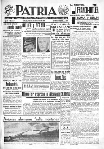 'Patria  : diario de Falange Española Tradicionalista y de las J.O.N.S.' - Año VI Número 1045  - 1940 Octubre 25