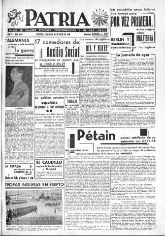 'Patria  : diario de Falange Española Tradicionalista y de las J.O.N.S.' - Año VI Número 1047  - 1940 Octubre 26