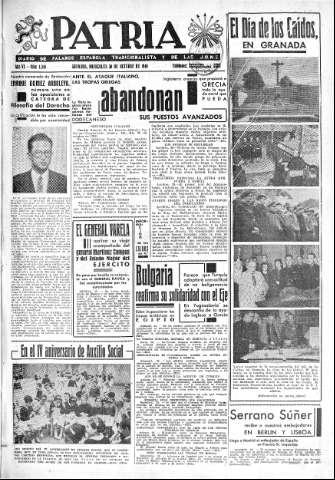 'Patria  : diario de Falange Española Tradicionalista y de las J.O.N.S.' - Año VI Número 1050  - 1940 Octubre 30