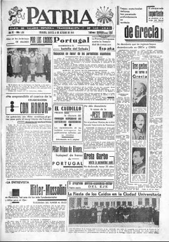 'Patria  : diario de Falange Española Tradicionalista y de las J.O.N.S.' - Año VI Número 1051  - 1940 Octubre 31