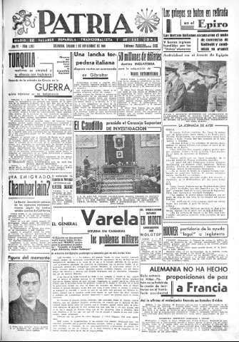 'Patria  : diario de Falange Española Tradicionalista y de las J.O.N.S.' - Año VI Número 1053  - 1940 Noviembre 02