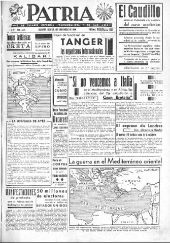 'Patria  : diario de Falange Española Tradicionalista y de las J.O.N.S.' - Año VI Número 1055  - 1940 Noviembre 05